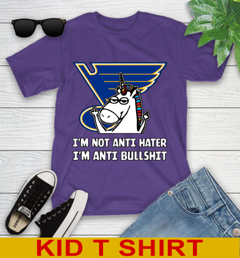 St.Louis Blues NHL Hockey Unicorn I'm Not Anti Hater I'm Anti Bullshit Youth T-Shirt 4