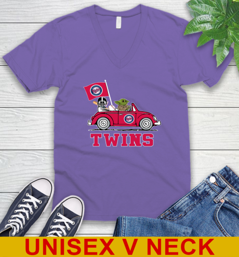 MLB Baseball Minnesota Twins Darth Vader Baby Yoda Driving Star Wars Shirt V-Neck T-Shirt 9