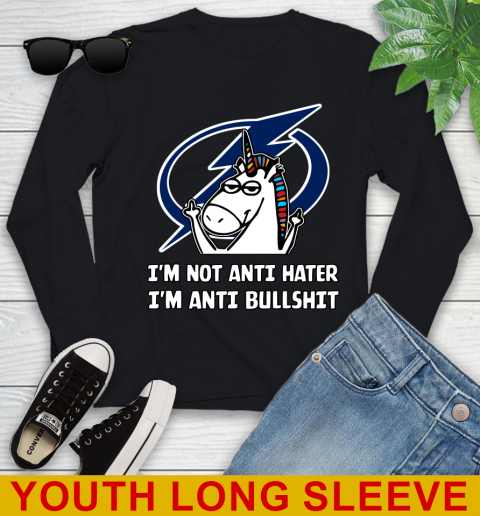 Tampa Bay Lightning NHL Hockey Unicorn I'm Not Anti Hater I'm Anti Bullshit Youth Long Sleeve 2
