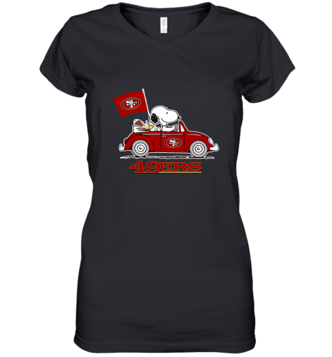 Snoopy And Woodstock Ride The San Francisco 49ers Car NFL Women's V-Neck T-Shirt