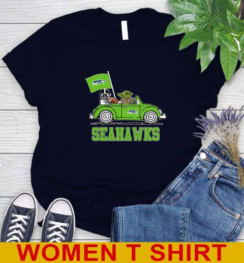 NFL Football Seattle Seahawks Darth Vader Baby Yoda Driving Star Wars Shirt Women's T-Shirt 3