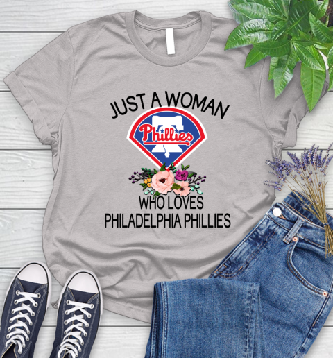 MLB Just A Woman Who Loves Philadelphia Phillies Baseball Sports Women's T-Shirt 10