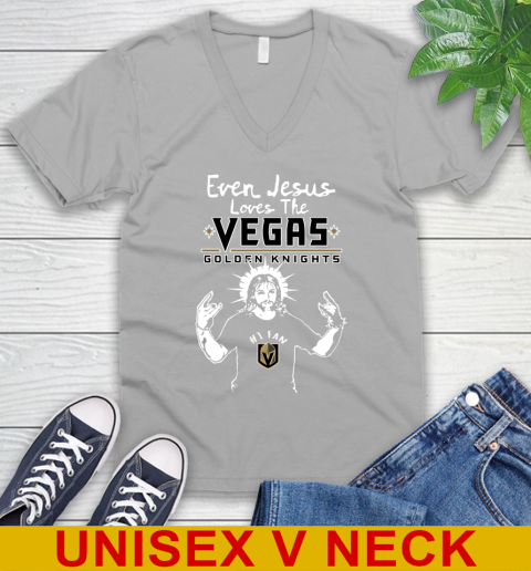 Vegas Golden Knights NHL Hockey Even Jesus Loves The Golden Knights Shirt V-Neck T-Shirt 3