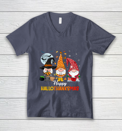 Gnomes Halloween And Merry Christmas Happy Hallothanksmas V-Neck T-Shirt 7
