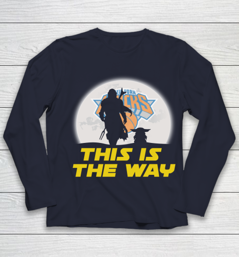 New York Knicks NBA Basketball Star Wars Yoda And Mandalorian This Is The Way Youth Long Sleeve 2