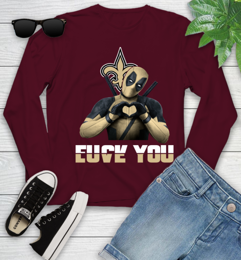 NHL New Orleans Saints Deadpool Love You Fuck You Football Sports Youth Long Sleeve 6