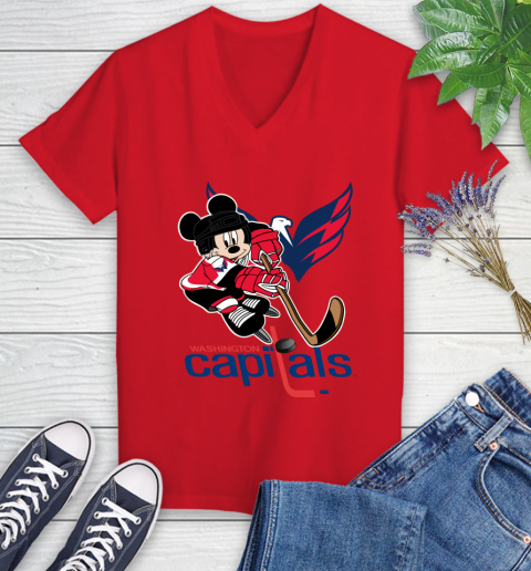 NHL Washington Capitals Mickey Mouse Disney Hockey T Shirt Women's V-Neck T-Shirt 12
