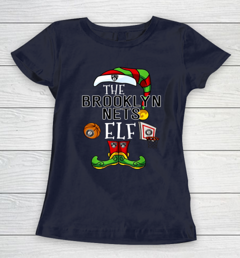 Brooklyn Nets Christmas ELF Funny NBA Women's T-Shirt 2