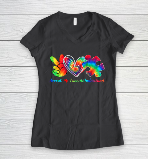Autism Awareness Accept Understand Love Autism Mom Tie Dye Fitted Women's V-Neck T-Shirt 6