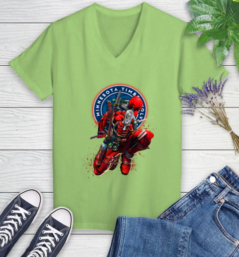 NBA Deadpool Marvel Comics Sports Basketball Minnesota Timberwolves Women's V-Neck T-Shirt 11