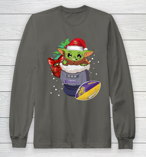 Minnesota Vikings Christmas Baby Yoda Star Wars Funny Happy NFL Long Sleeve T-Shirt 8