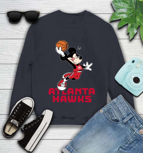 NBA Basketball Atlanta Hawks Cheerful Mickey Mouse Shirt Youth Sweatshirt 3