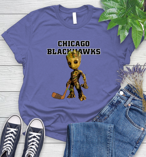 Chicago Blackhawks NHL Hockey Groot Marvel Guardians Of The Galaxy Women's T-Shirt 11
