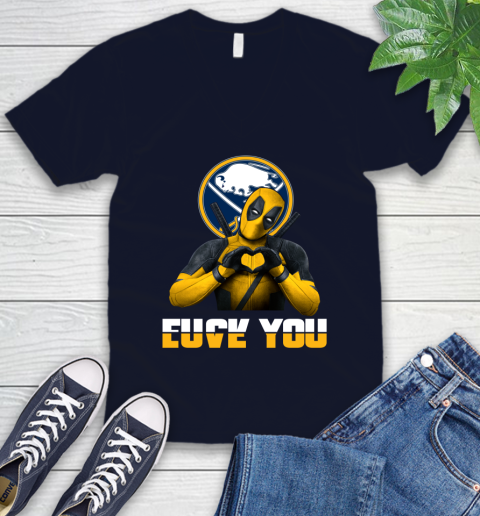 NHL Buffalo Sabres Deadpool Love You Fuck You Hockey Sports V-Neck T-Shirt 2