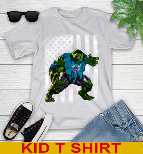 Charlotte Hornets Hulk Marvel Avengers NBA Basketball American Flag Youth T-Shirt 4