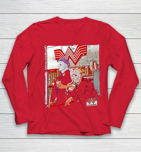 Michael Myers and Jason Voorhees drinking Whataburger Youth Long Sleeve 8