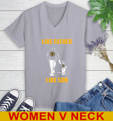 Boston Bruins NHL Hockey Like Father Like Son Sports Women's V-Neck T-Shirt 4