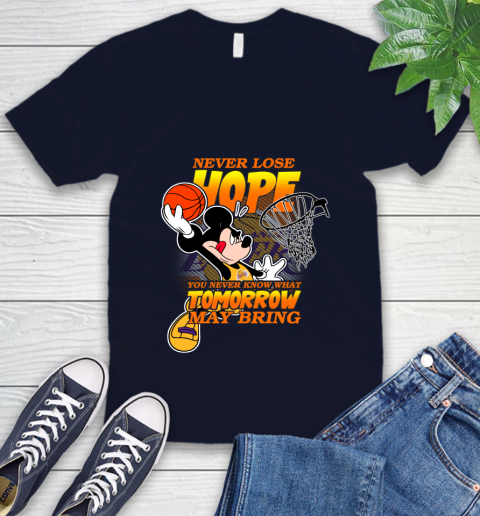 Los Angeles Lakers NBA Basketball Mickey Disney Never Lose Hope V-Neck T-Shirt 2
