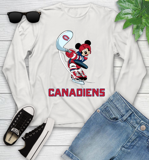 NHL Hockey Montreal Canadiens Cheerful Mickey Mouse Shirt Youth Long Sleeve 12