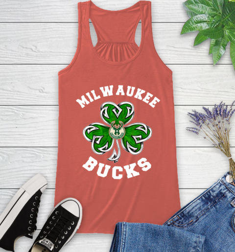 NBA Milwaukee Bucks Three Leaf Clover St Patrick's Day Basketball Sports Racerback Tank 3