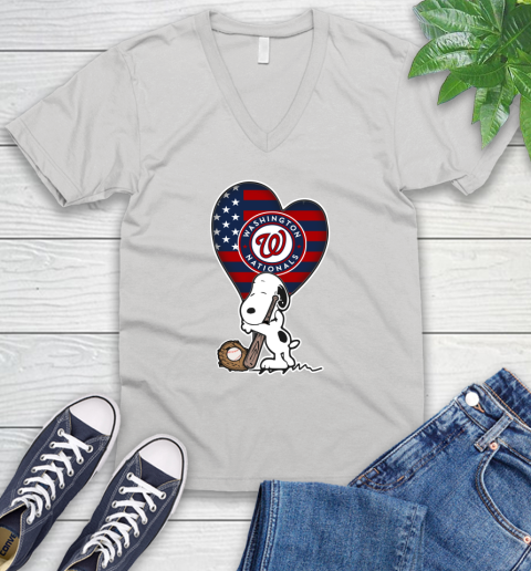 Washington Nationals MLB Baseball The Peanuts Movie Adorable Snoopy V-Neck T-Shirt