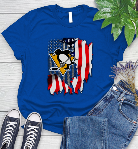 Pittsburgh Penguins NHL Hockey American Flag Women's T-Shirt 12