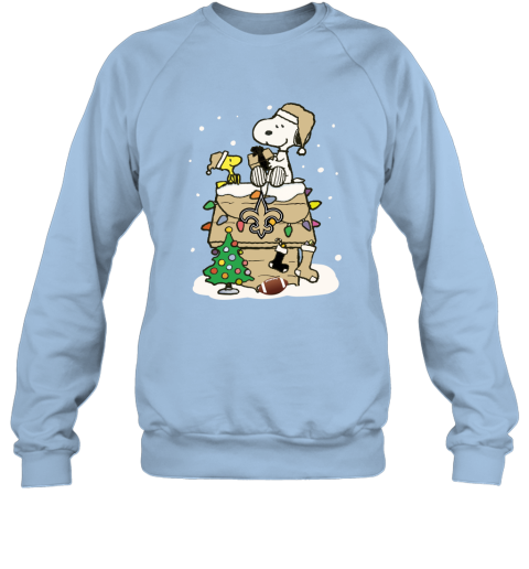 9flb a happy christmas with new orleans saints snoopy sweatshirt 35 front light blue