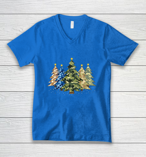 Camo Print Christmas Trees with Camouflage Print Xmas V-Neck T-Shirt 5