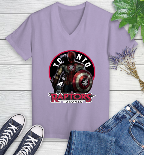 Toronto Raptors NBA Basketball Captain America Thor Spider Man Hawkeye Avengers Women's V-Neck T-Shirt 14