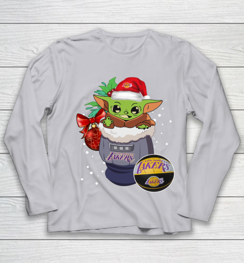 Los Angeles Lakers Christmas Baby Yoda Star Wars Funny Happy NBA Youth Long Sleeve 5