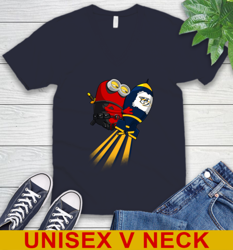 NHL Hockey Nashville Predators Deadpool Minion Marvel Shirt V-Neck T-Shirt 2