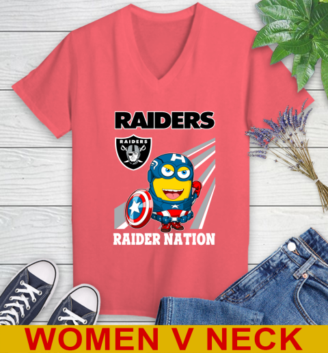 NFL Football Oakland Raiders Captain America Marvel Avengers Minion Shirt Women's V-Neck T-Shirt 6