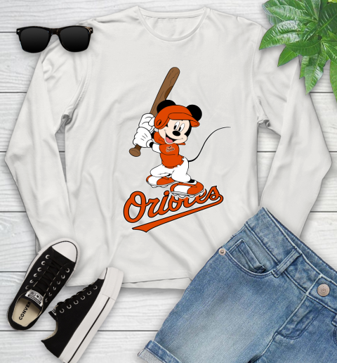 MLB Baseball Baltimore Orioles Cheerful Mickey Mouse Shirt Youth Long Sleeve 12