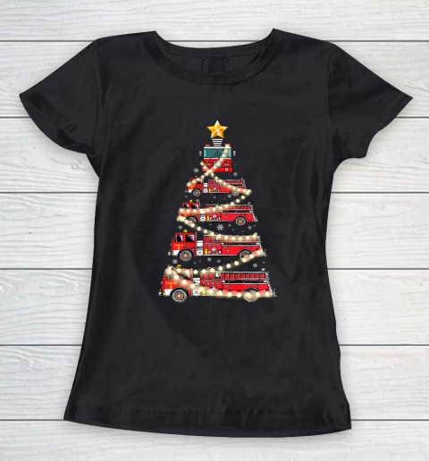 Firefighter Truck Christmas Tree Tee Funny Christmas Gift Women's T-Shirt