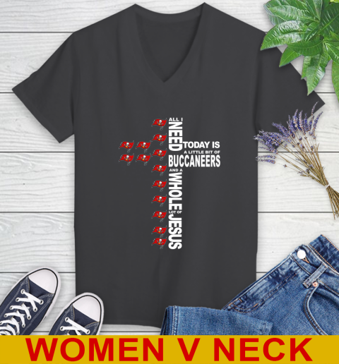 NFL All I Need Today Is A Little Bit Of Tampa Bay Buccaneers Cross Shirt Women's V-Neck T-Shirt 8
