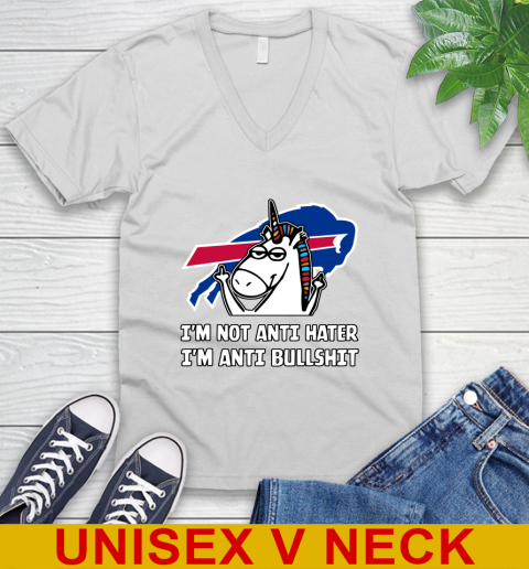 Buffalo Bills NFL Football Unicorn I'm Not Anti Hater I'm Anti Bullshit V-Neck T-Shirt