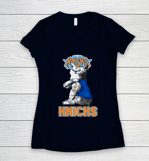 NBA Basketball My Cat Loves New York Knicks Women's V-Neck T-Shirt 2