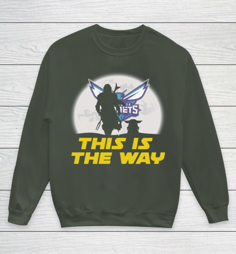 Charlotte Hornets NBA Basketball Star Wars Yoda And Mandalorian This Is The Way Youth Sweatshirt 8