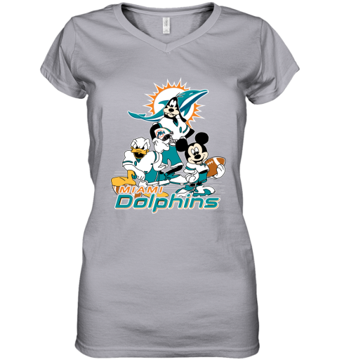 NFL Miami Dolphins Mickey Mouse Disney Football T Shirt Women's V-Neck T- Shirt