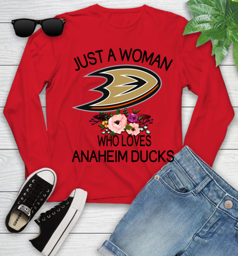 NHL Just A Woman Who Loves Anaheim Ducks Hockey Sports Youth Long Sleeve 8