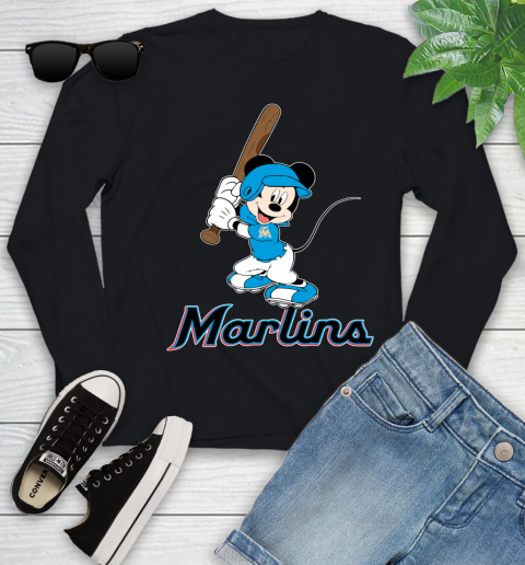 MLB Baseball Miami Marlins Cheerful Mickey Mouse Shirt Youth Long Sleeve