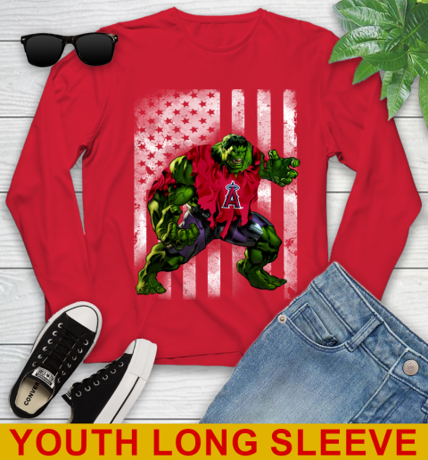 Los Angeles Angels Hulk Marvel Avengers MLB Baseball American Flag Youth Long Sleeve 11