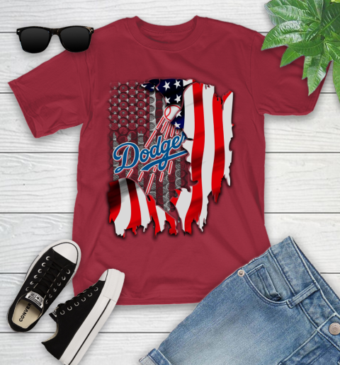 Los Angeles Dodgers MLB Baseball American Flag Youth T-Shirt 14