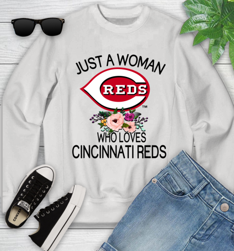 MLB Just A Woman Who Loves Cincinnati Reds Baseball Sports Youth Sweatshirt