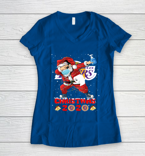Los Angeles Lakers Funny Santa Claus Dabbing Christmas 2020 NBA Women's V-Neck T-Shirt 7