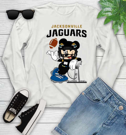 NFL Jacksonville Jaguars Mickey Mouse Disney Super Bowl Football T Shirt Youth Long Sleeve 24