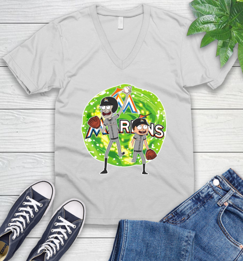 MLB Miami Marlins Rick And Morty Baseball Sports V-Neck T-Shirt