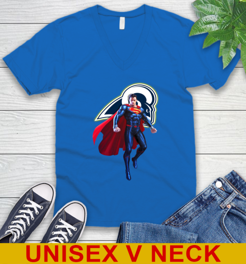 NFL Superman DC Sports Football Los Angeles Rams V-Neck T-Shirt 6
