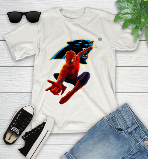 NFL Spider Man Avengers Endgame Football Carolina Panthers Youth T-Shirt