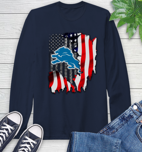 Detroit Lions NFL Football American Flag Long Sleeve T-Shirt 3